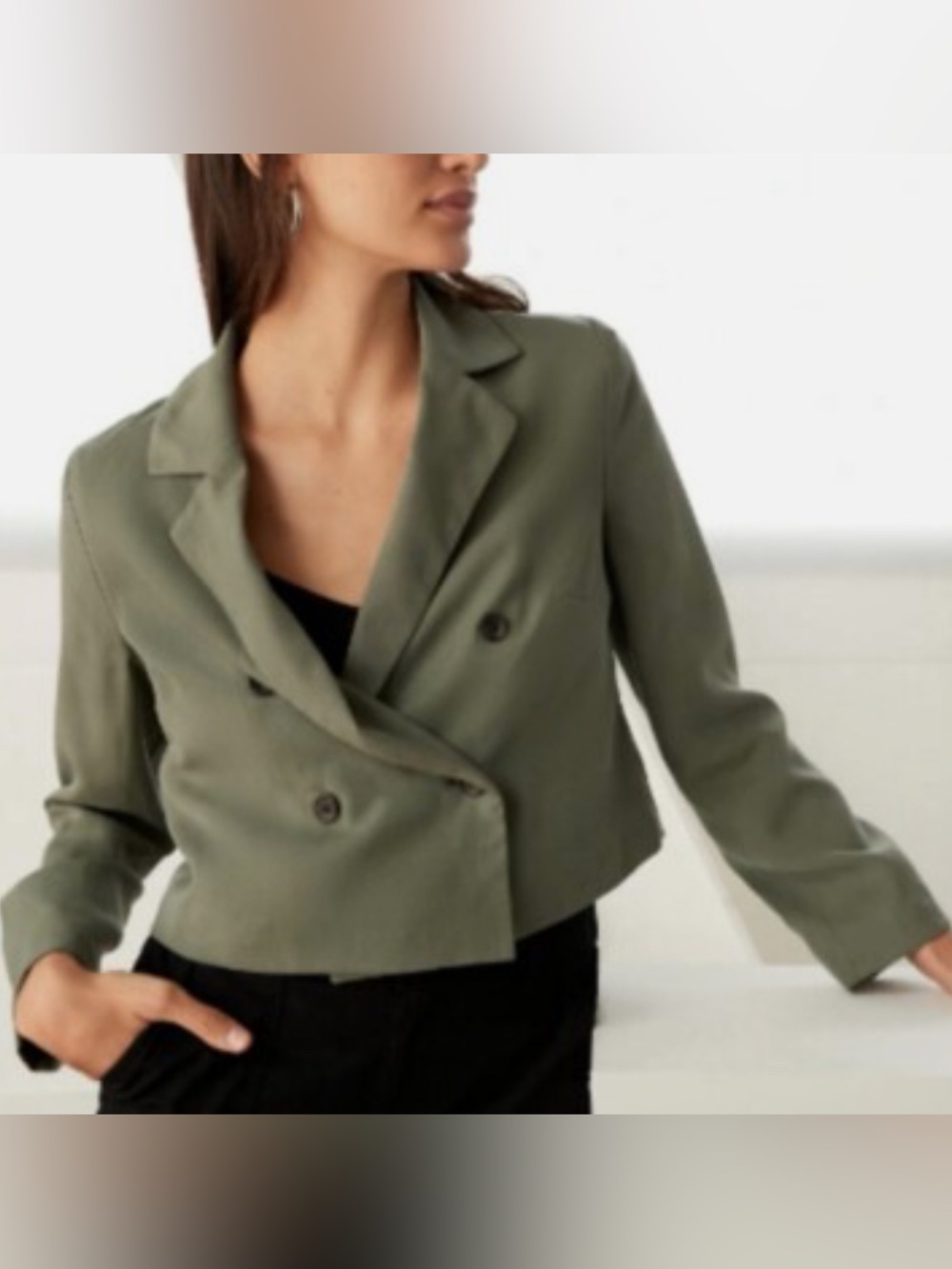 Banana Republic NWT Olive Green Double-Breasted Cropped Blazer Flight Jacket 14 - Picture 2 of 16